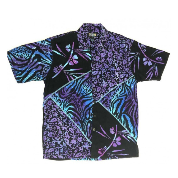 Men's aloha shirt in Kauai Purple Night batik print