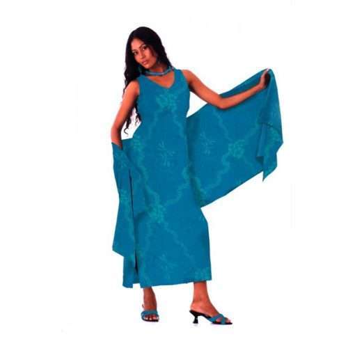 Woman in blue dress posing with flair