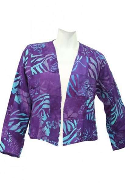 Purple tropical pattern jacket on mannequin