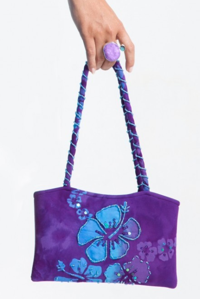 Beaded batik handbag with tropical fabric and hand-beaded design