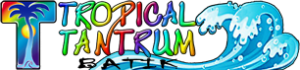 Colorful Tropical Tantrum logo with palm tree and wave.